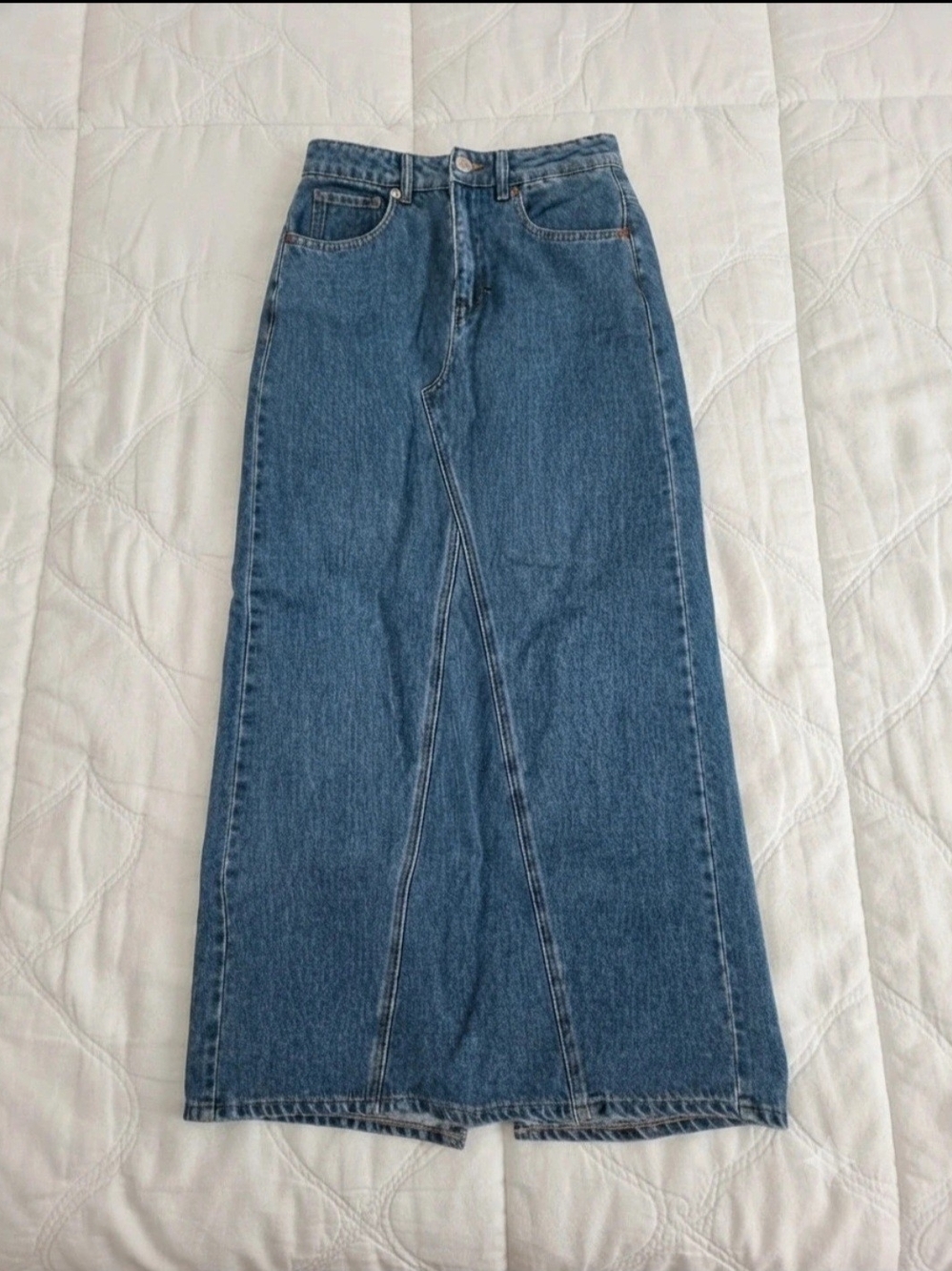 Mango Blue Denim Maxi Skirt with Front Panel Detail